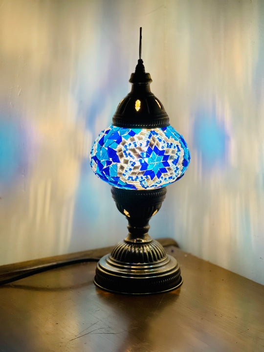 Turkish mosaic table lamp, center side angle