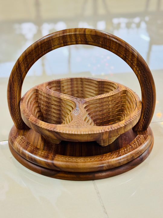 Handmade 12”, wooden, collapsible Angel wings basket with handle.