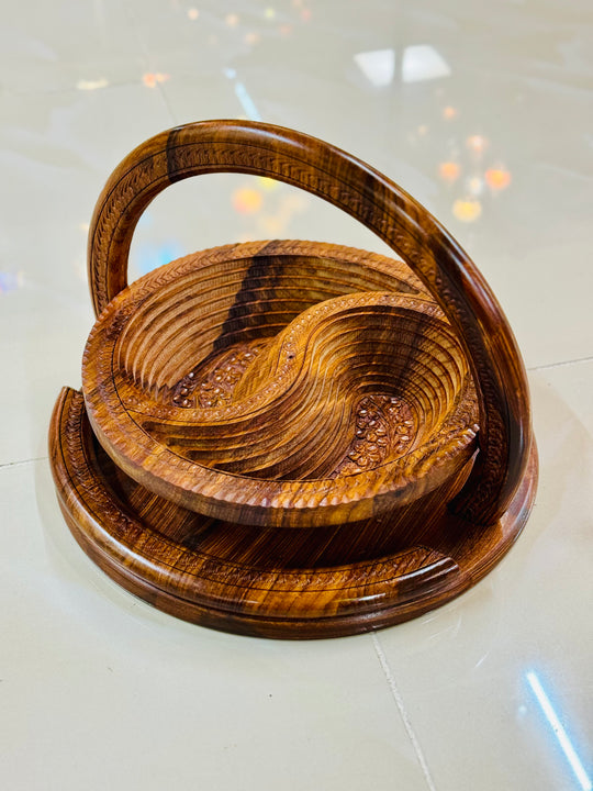 Handmade 12”, wooden, collapsible 2 paisley basket with handle.