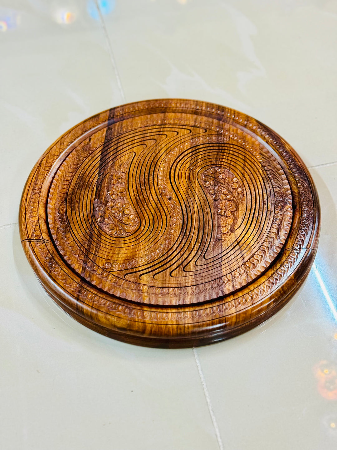 Handmade 12”, wooden, collapsible 2 paisley basket with handle.