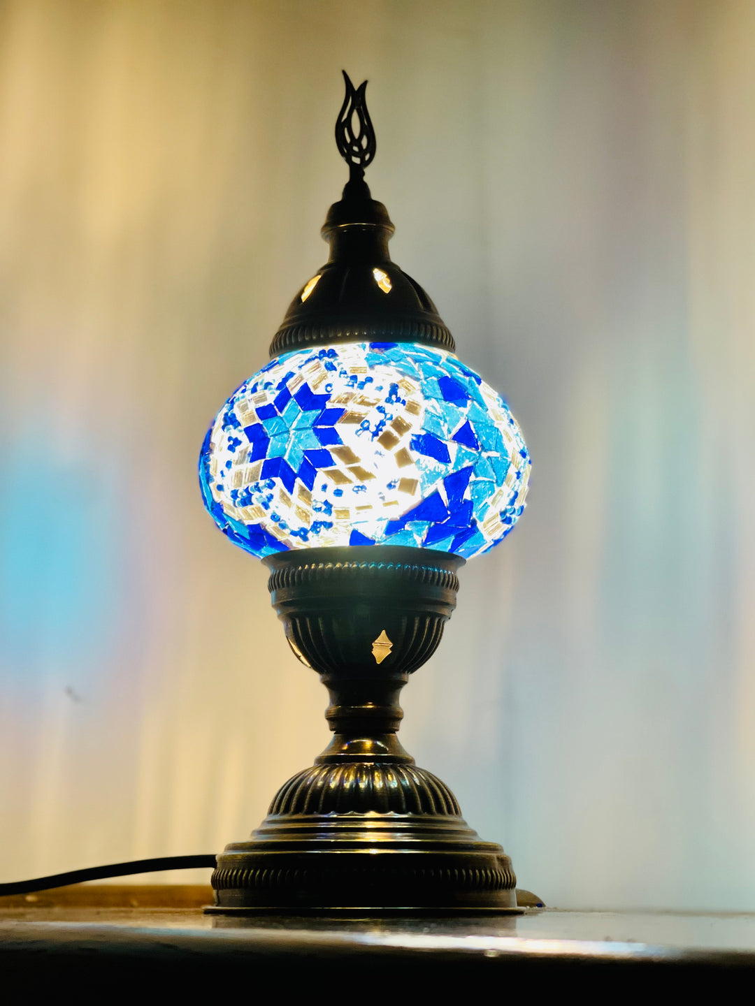 Turkish mosaic table lamp, bottom right angle