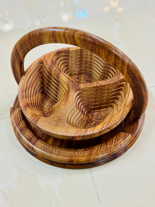 Handmade 12”, wooden, collapsible Angel wings basket with handle.