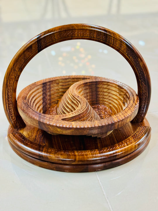Handmade 12”, wooden, collapsible 2 paisley basket with handle.
