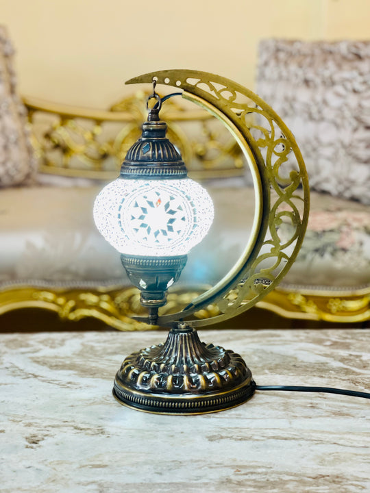 8 Colors | Handmade Turkish mosaic crescent shaped table lamp.