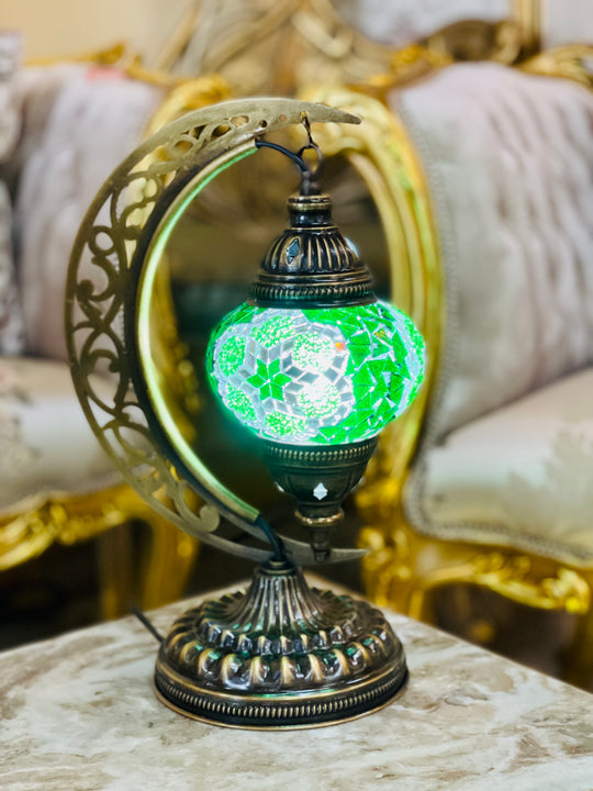 8 Colors | Handmade Turkish mosaic crescent shaped table lamp.