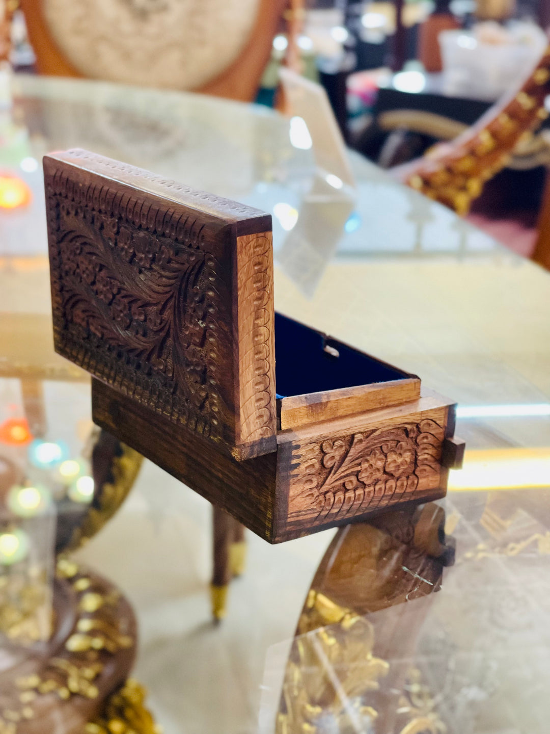 Handmade Large Secret lock Jewelry Box, open back right side