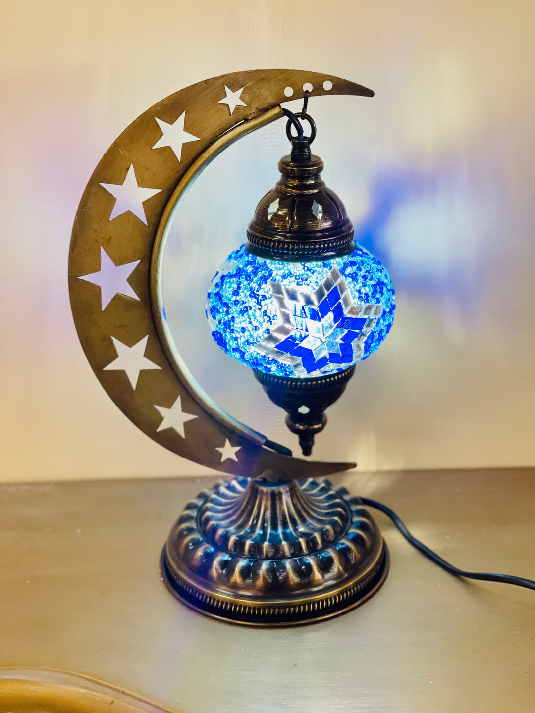 8 Colors | Turkish mosaic crescent Star shaped table lamp.