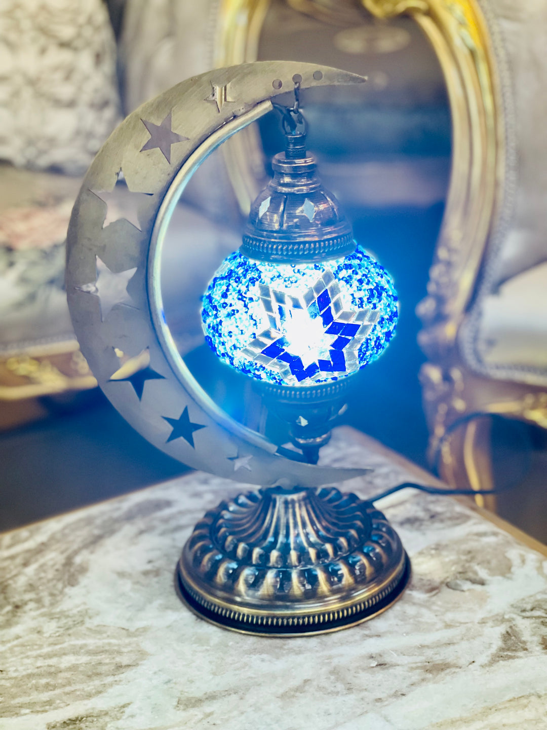 8 Colors | Turkish mosaic crescent Star shaped table lamp.