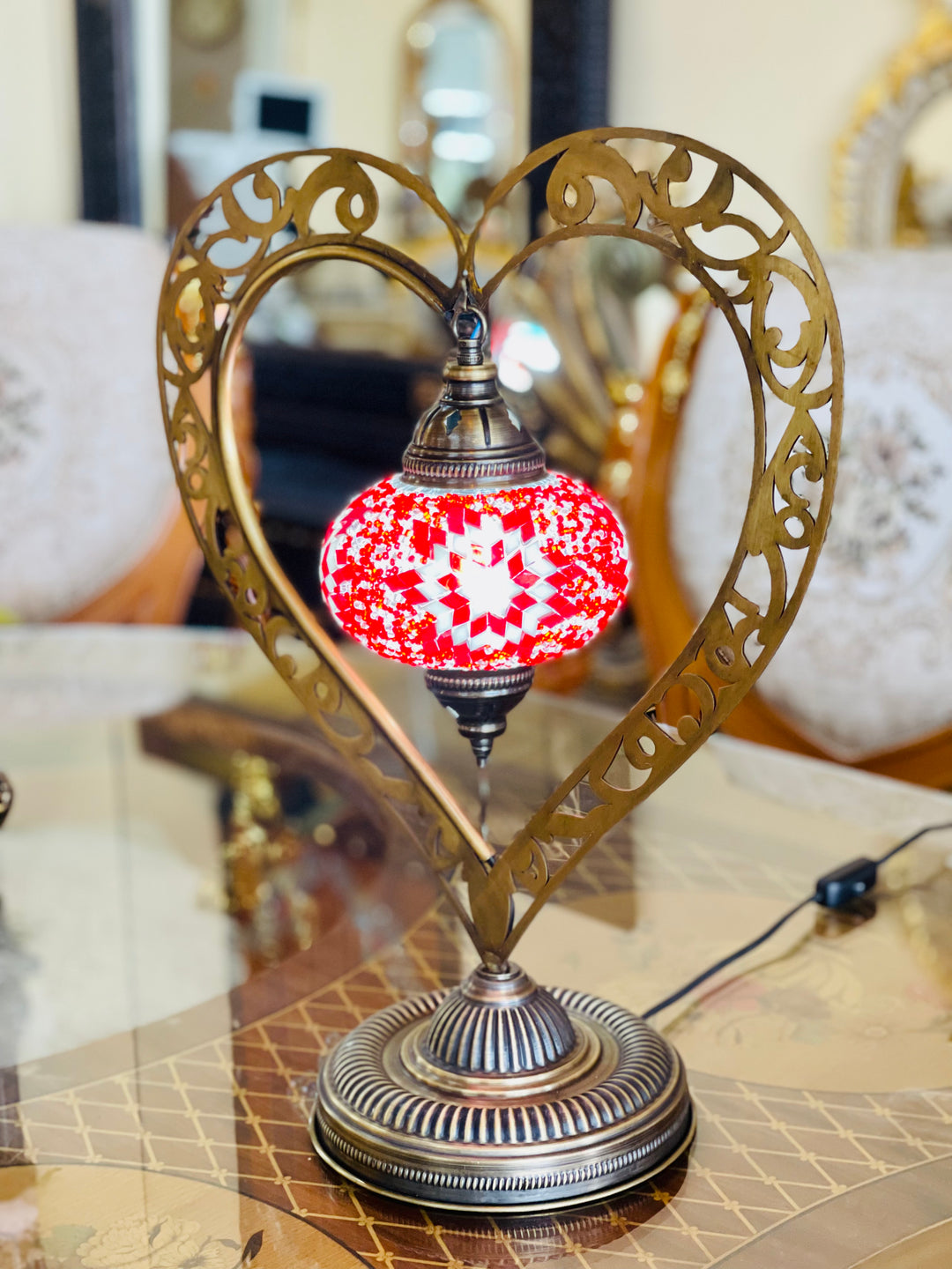 Handmade Turkish Heart shaped table lamp.