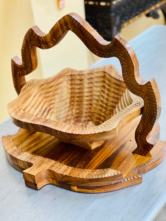 Rosewood Handmade collapsible basket, 12” diameter leaf shape /  fruit basket  /   Bread bowl  /   Hot plate  /    Trivet to basket  /