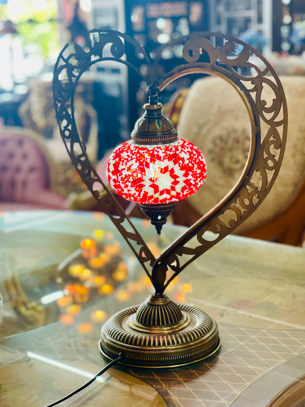 Handmade Turkish Heart shaped table lamp.