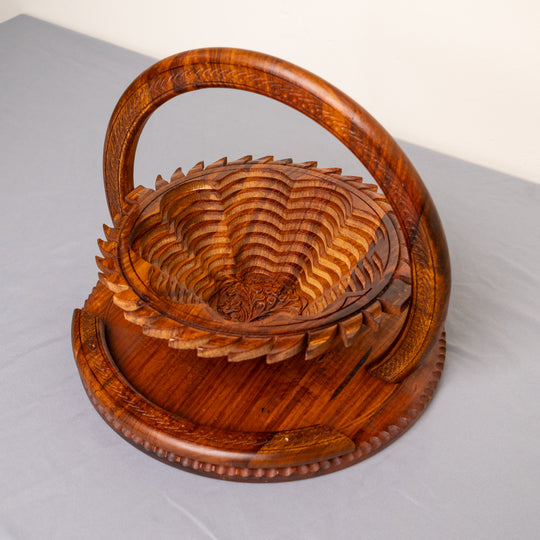 Handmade 12”, wooden, collapsible sunflower basket with handle.