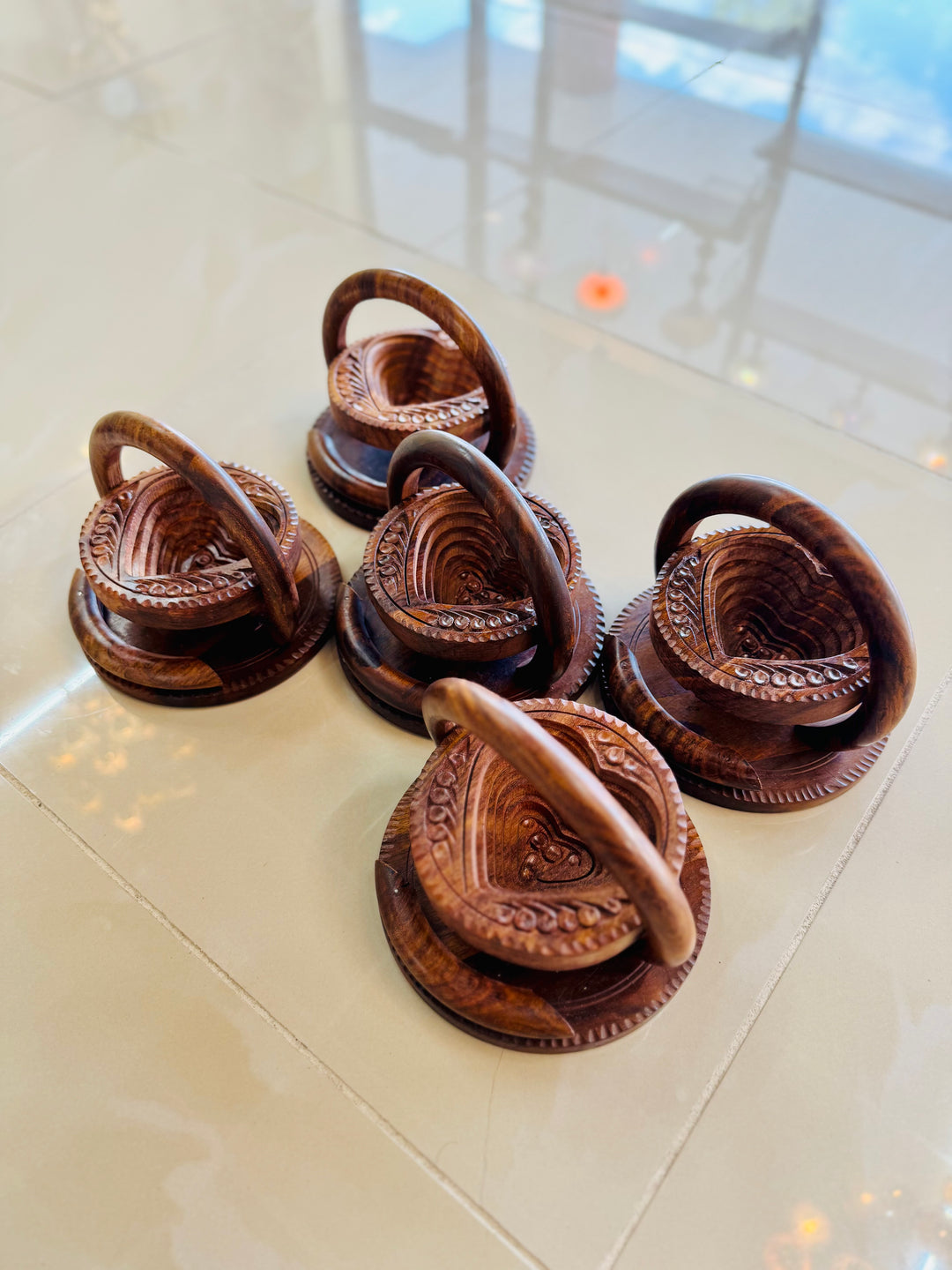 Handcrafted 6” Collapsible heart basket with handle.