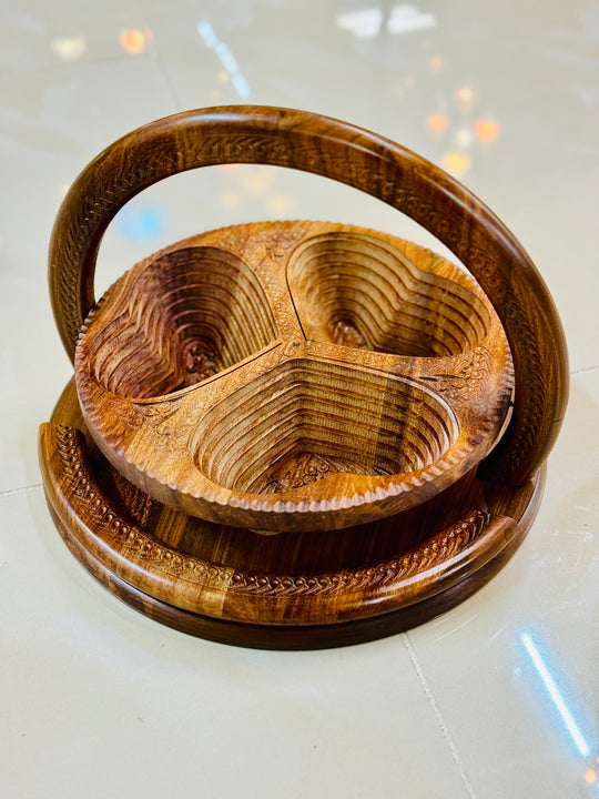 Handmade 12”, wooden, collapsible Heart basket with handle.