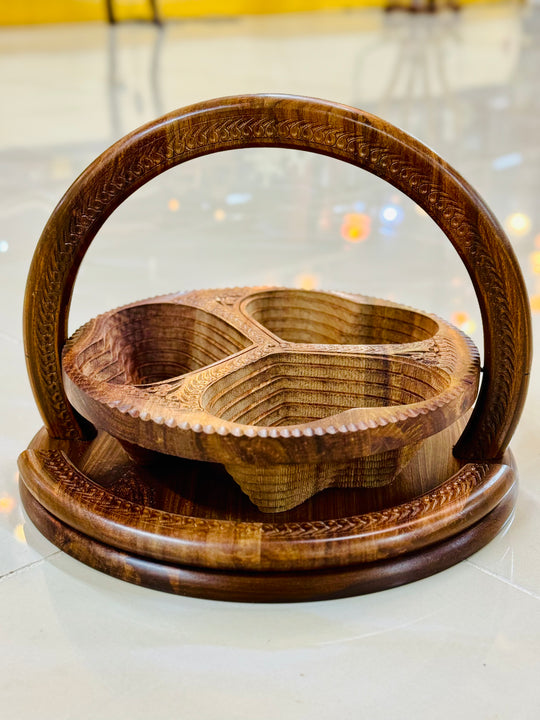 Handmade 12”, wooden, collapsible Heart basket with handle.