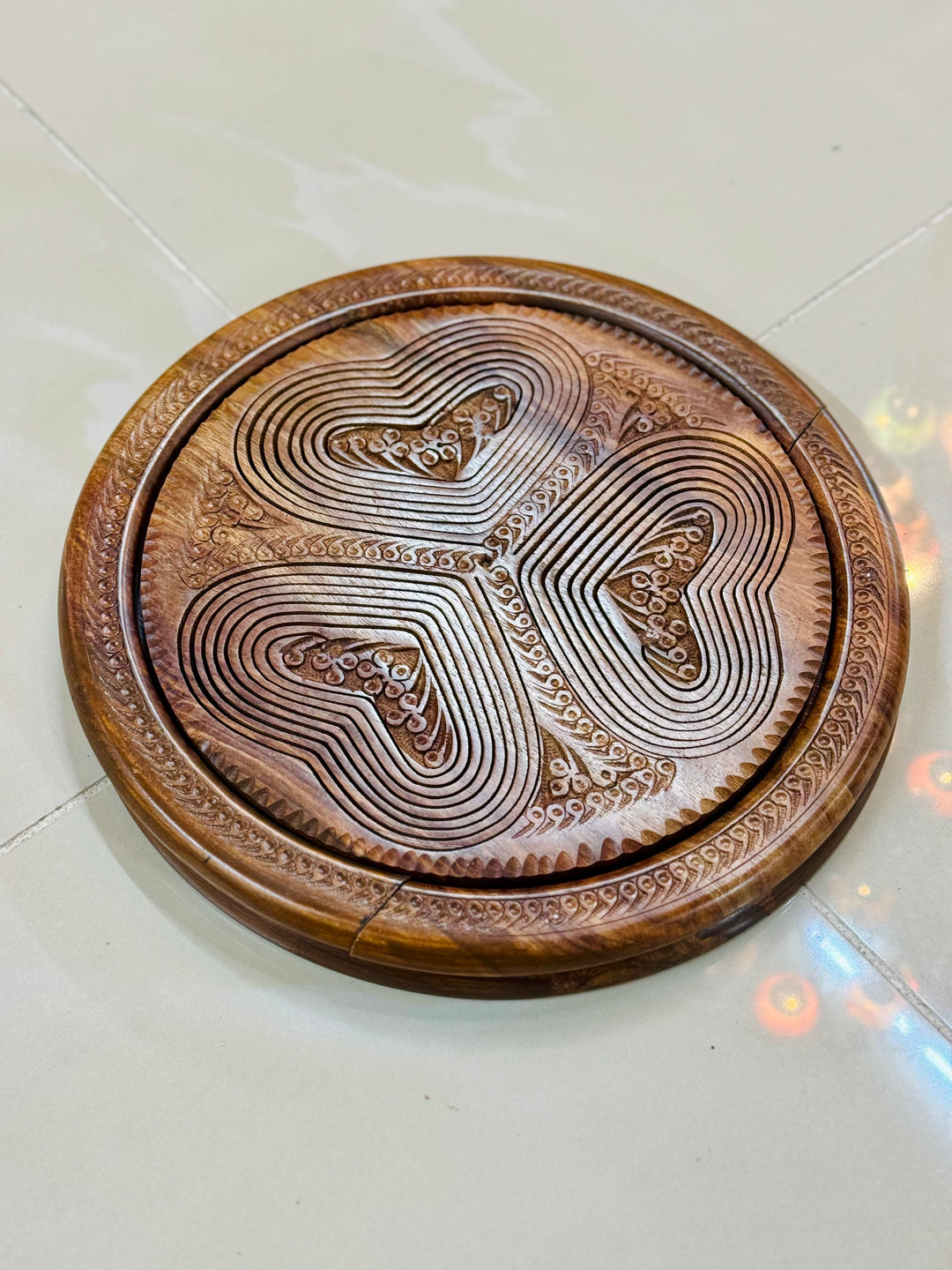 Handmade 12”, wooden, collapsible Heart basket with handle.