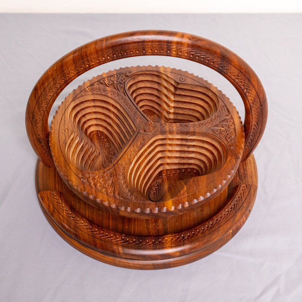 Handmade 14”, wooden, collapsible Heart basket with handle.