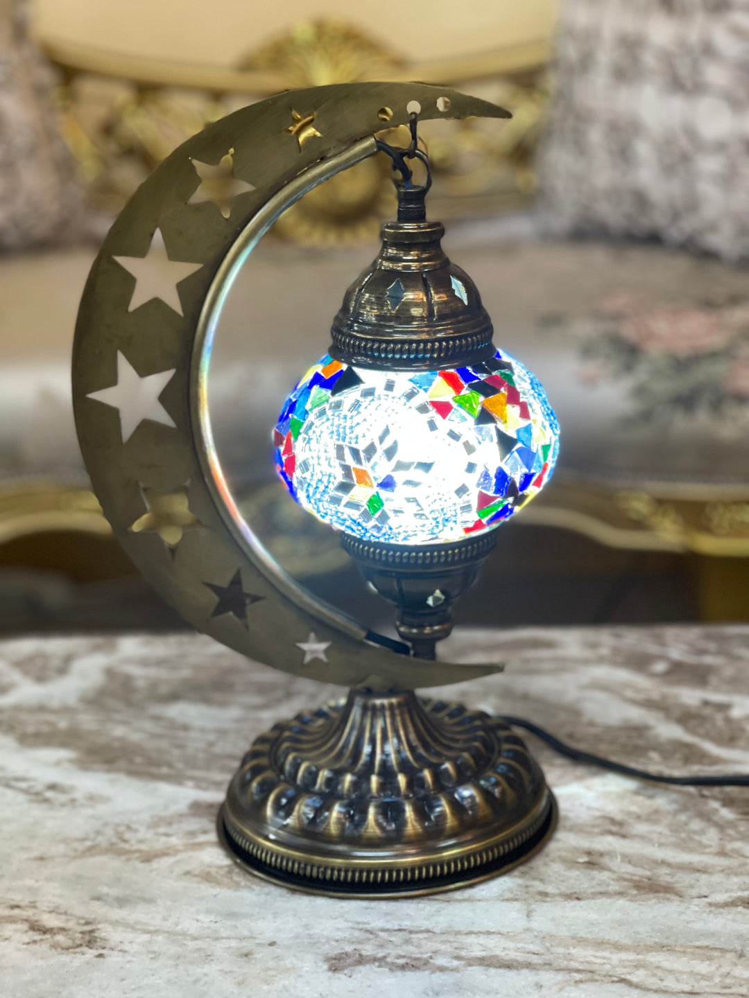 8 Colors | Turkish mosaic crescent Star shaped table lamp.