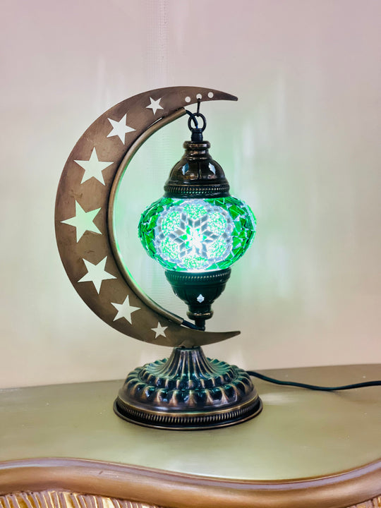 8 Colors | Turkish mosaic crescent Star shaped table lamp.