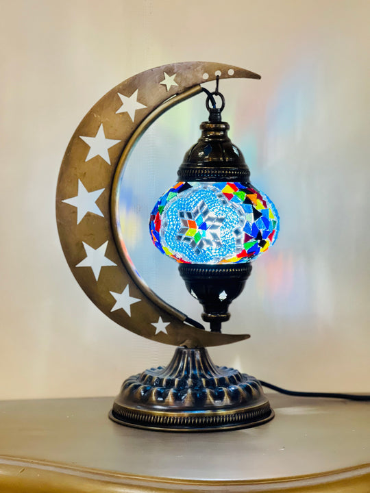 8 Colors | Turkish mosaic crescent Star shaped table lamp.