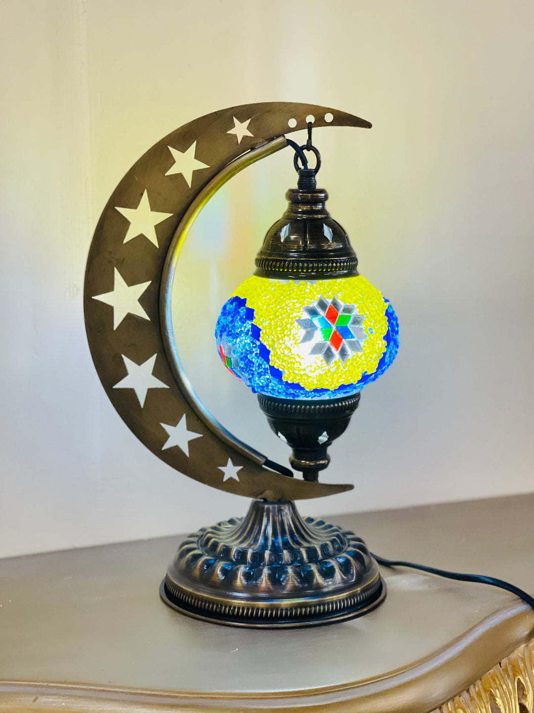 8 Colors | Turkish mosaic crescent Star shaped table lamp.