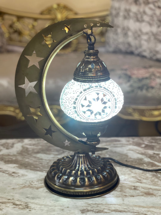 8 Colors | Turkish mosaic crescent Star shaped table lamp.