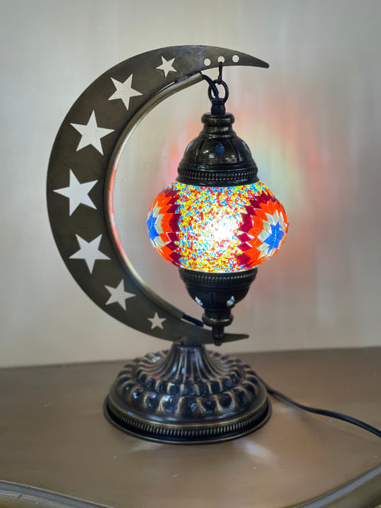 8 Colors | Turkish mosaic crescent Star shaped table lamp.