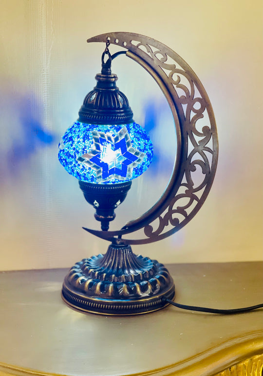 8 Colors | Handmade Turkish mosaic crescent shaped table lamp.