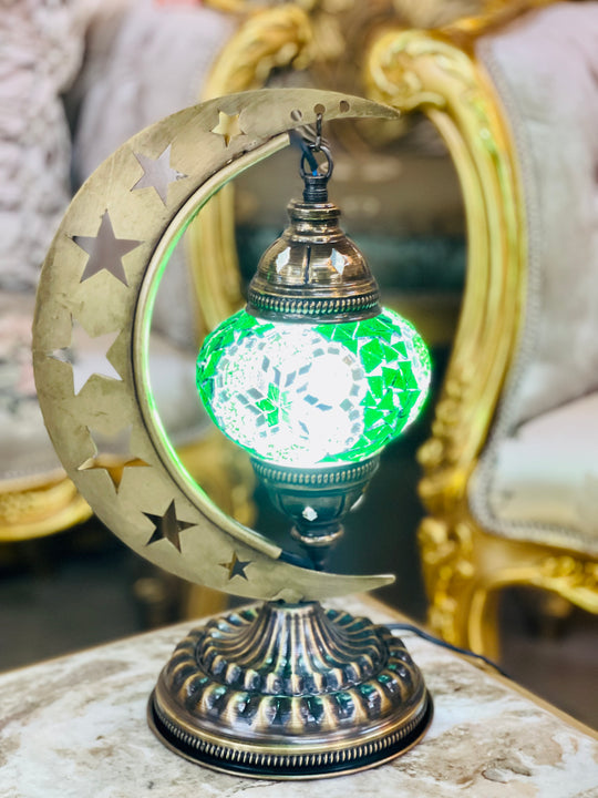 8 Colors | Turkish mosaic crescent Star shaped table lamp.