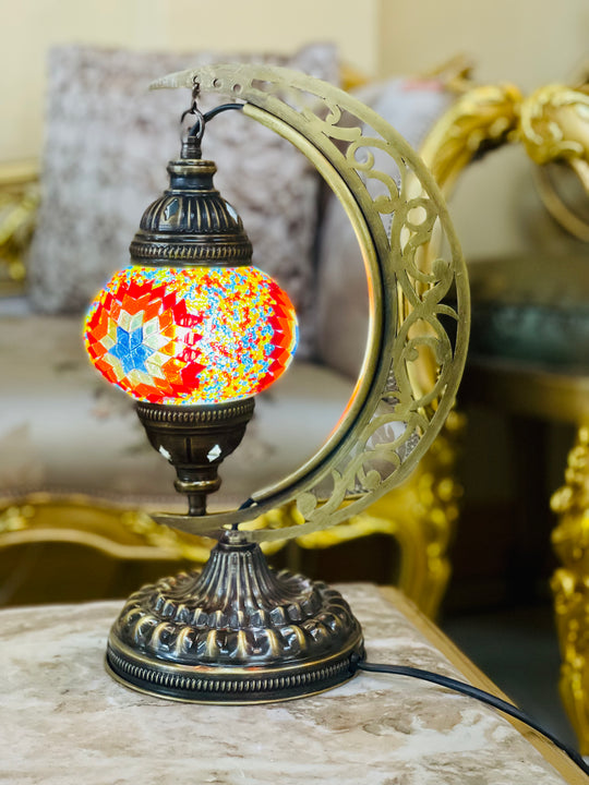 8 Colors | Handmade Turkish mosaic crescent shaped table lamp.