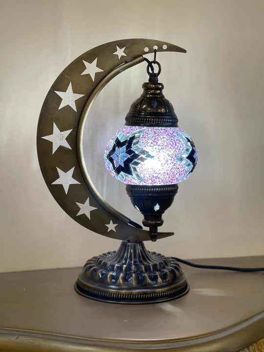 8 Colors | Turkish mosaic crescent Star shaped table lamp.