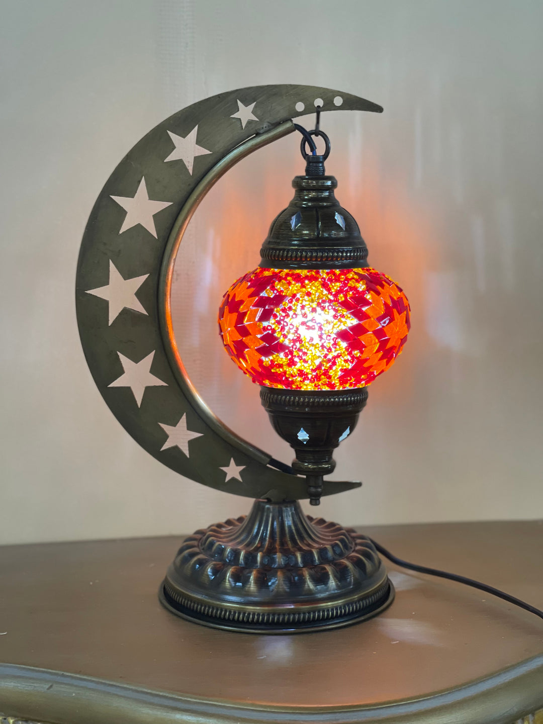 8 Colors | Turkish mosaic crescent Star shaped table lamp.