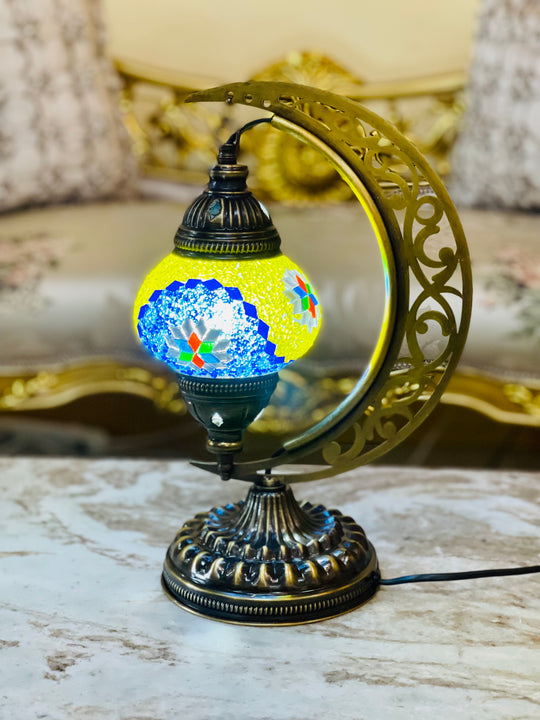 8 Colors | Handmade Turkish mosaic crescent shaped table lamp.