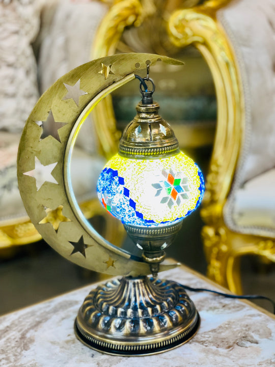 8 Colors | Turkish mosaic crescent Star shaped table lamp.