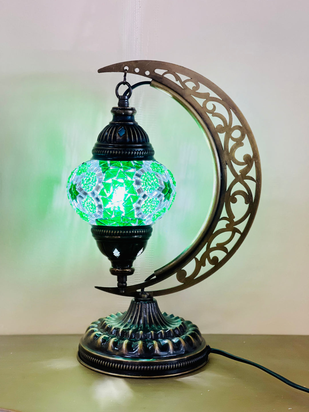 8 Colors | Handmade Turkish mosaic crescent shaped table lamp.