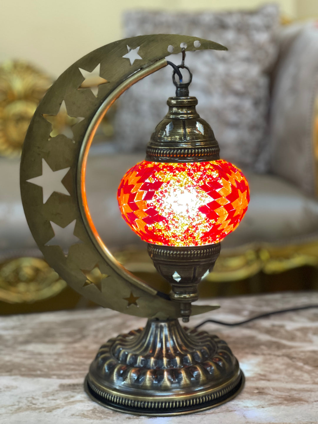 8 Colors | Turkish mosaic crescent Star shaped table lamp.