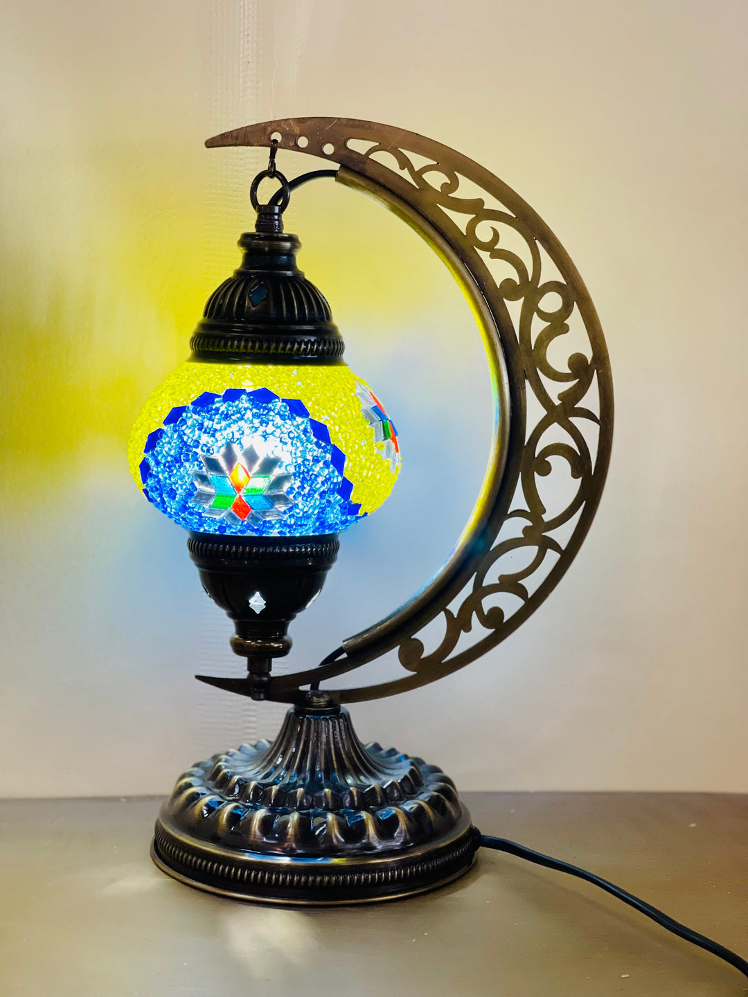 8 Colors | Handmade Turkish mosaic crescent shaped table lamp.