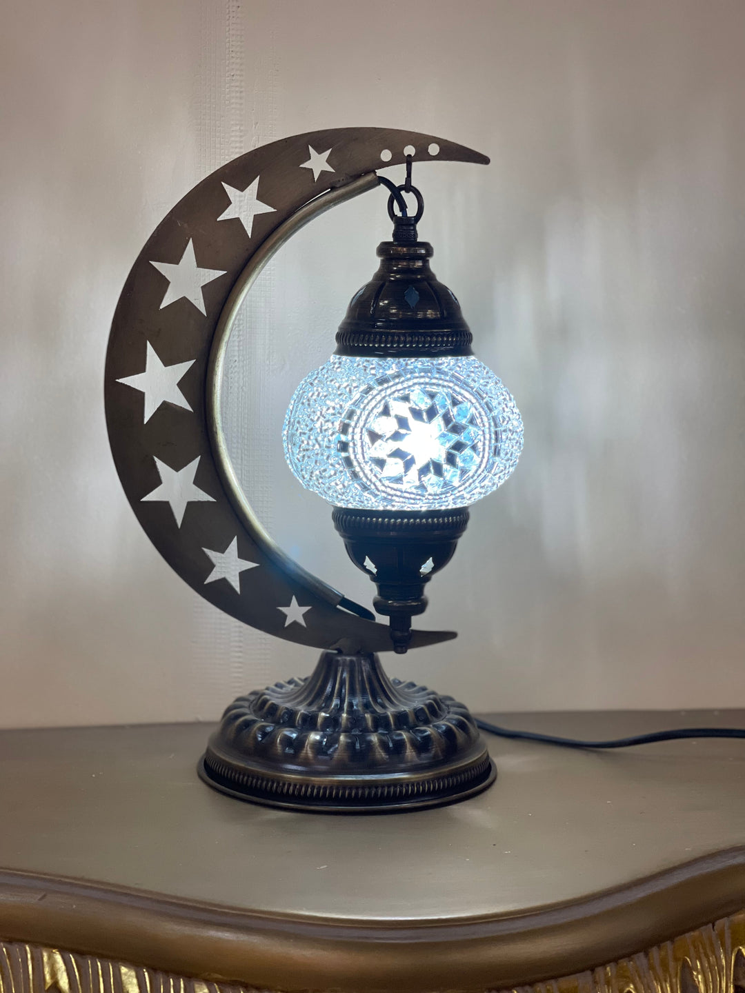 8 Colors | Turkish mosaic crescent Star shaped table lamp.