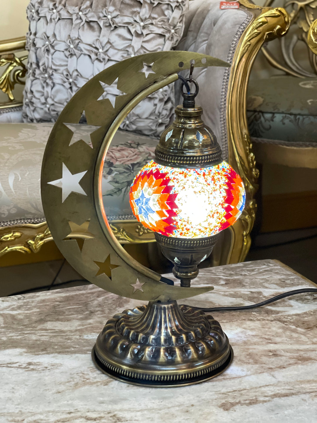 8 Colors | Turkish mosaic crescent Star shaped table lamp.