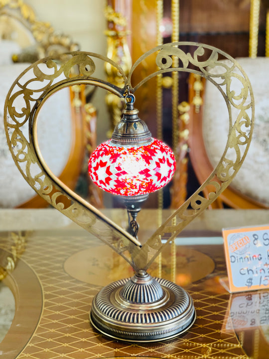 Handmade Turkish Heart shaped table lamp.